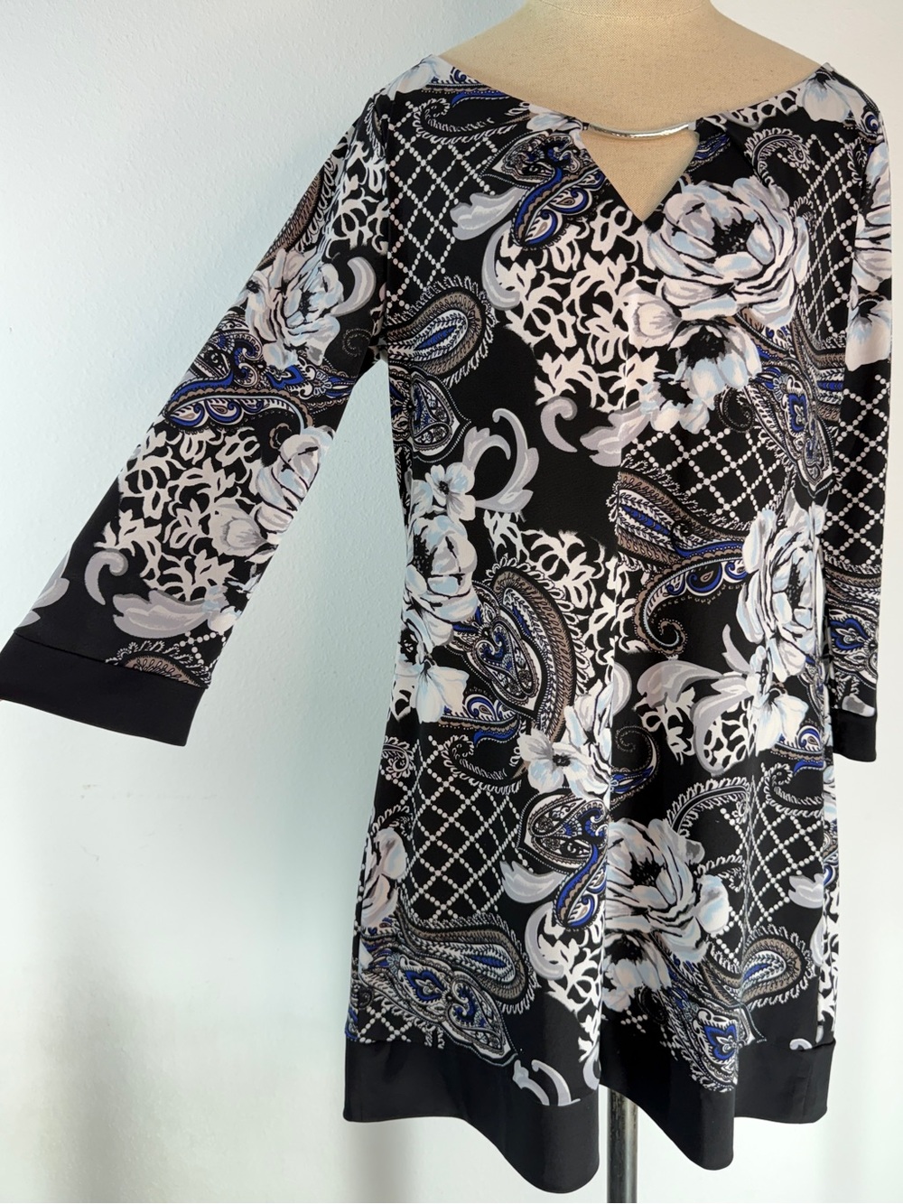 White House Black Market Black Boho‎ Paisley Floral Mini Dress Medium Whimsigoth